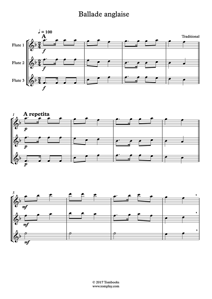 Ballade anglaise (Flûte 3) (Traditionnel) Partition Flûte